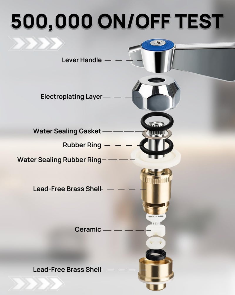 Phivan Lead-Free Brass Handle Stem Assembly Commercial Faucet Parts for Pre Rinse Sprayer Commercial Kitchen Sink Faucet Cold Side Handle Ceramic Cartridge Fits Kitchen, Restaurant, Industrial - Image 3